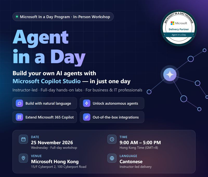 Microsoft Agent in a Day Workshop – Wed, 25 Nov 2026, 9AM–5PM
